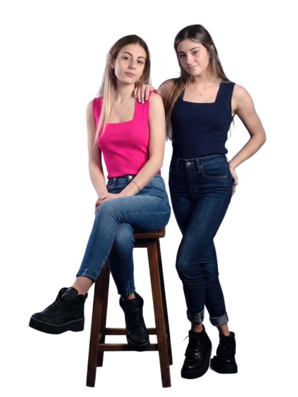 Patrizia Luca Ribbed Tank Top Bundle — Set of 2 — Pink/Navy — Size XS